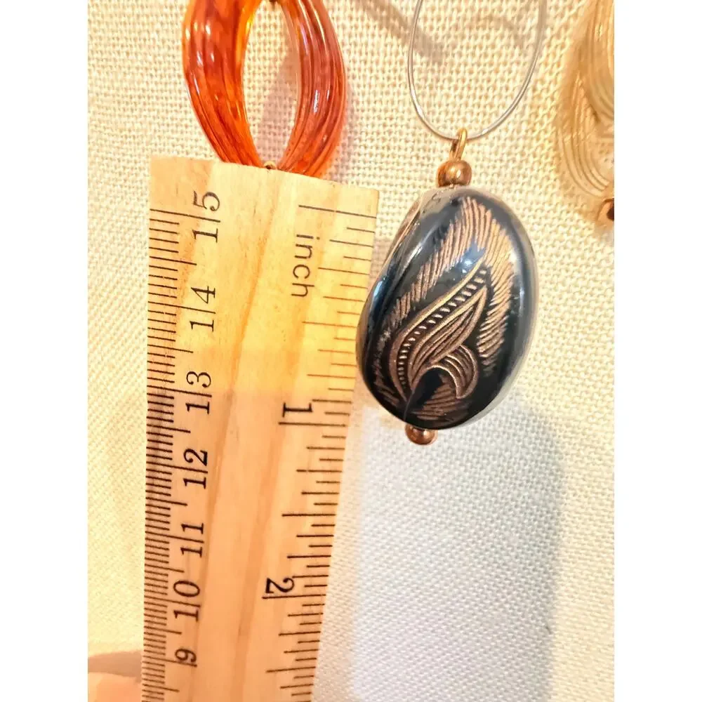 Vintage Art Glass Bead Dangle Silver Tone Necklace